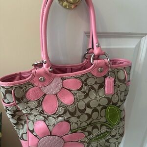 Coach Pink and Green Floral Tote Bag